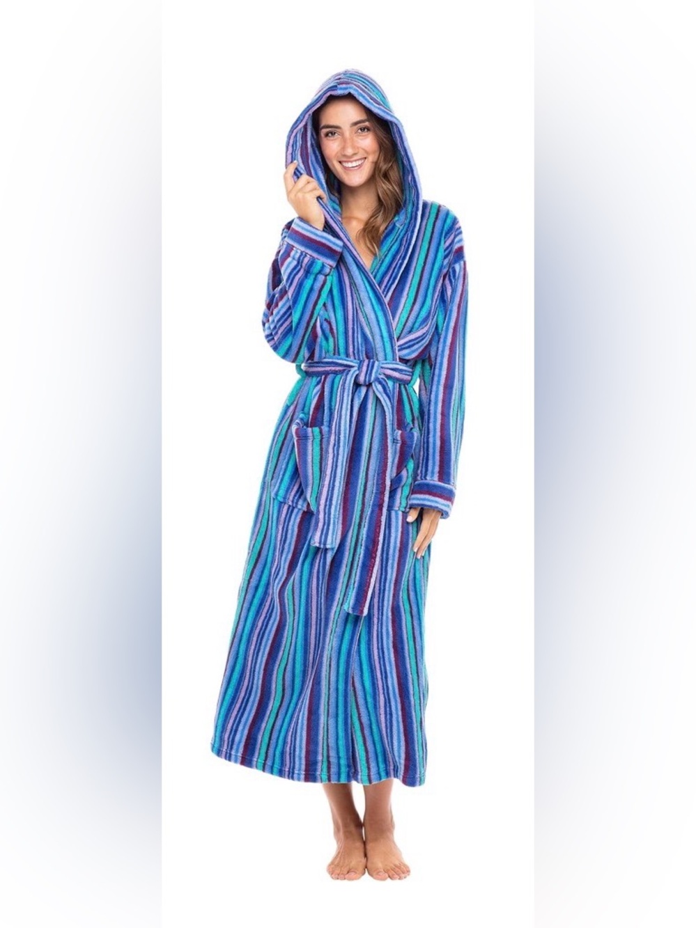 Alexander Del Rossa Plush Fleece Robe Long with Hood
